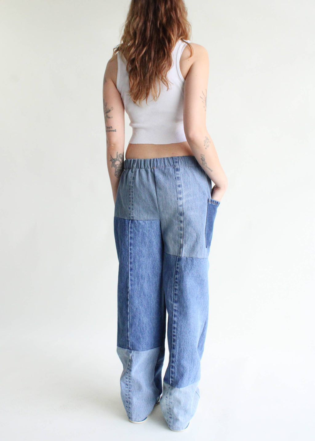 Vintage Denim Elastic Waist Pants