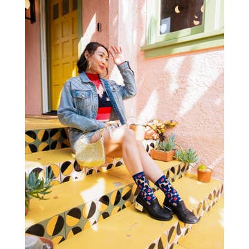 Bold Blue Floral Sheer Crew Sock