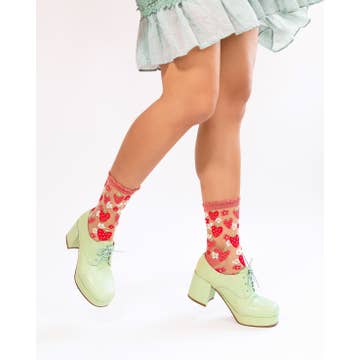 Strawberry Daisy Ruffle Sheer Crew Sock
