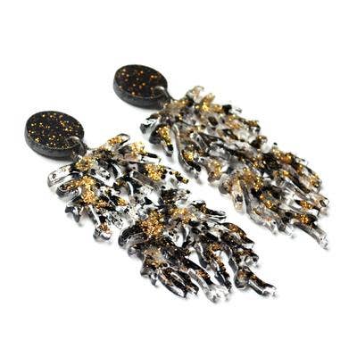 Black and Gold Glitter Branch Resin Earrings