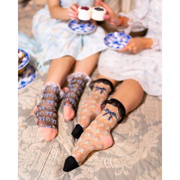 Repeat Floral Ruffle Sheer Crew Sock