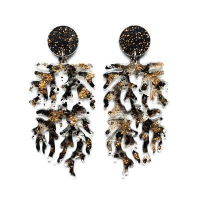 Black and Gold Glitter Branch Resin Earrings