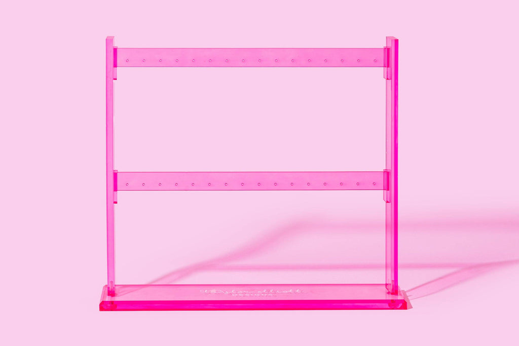 32-Hole Hanging Hoop Earring Holder - Hot Pink