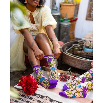 Stain Glass Floral Sheer Crew Sock