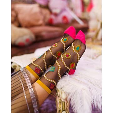 Pearls & Jewels Black Sheer Ankle Sock