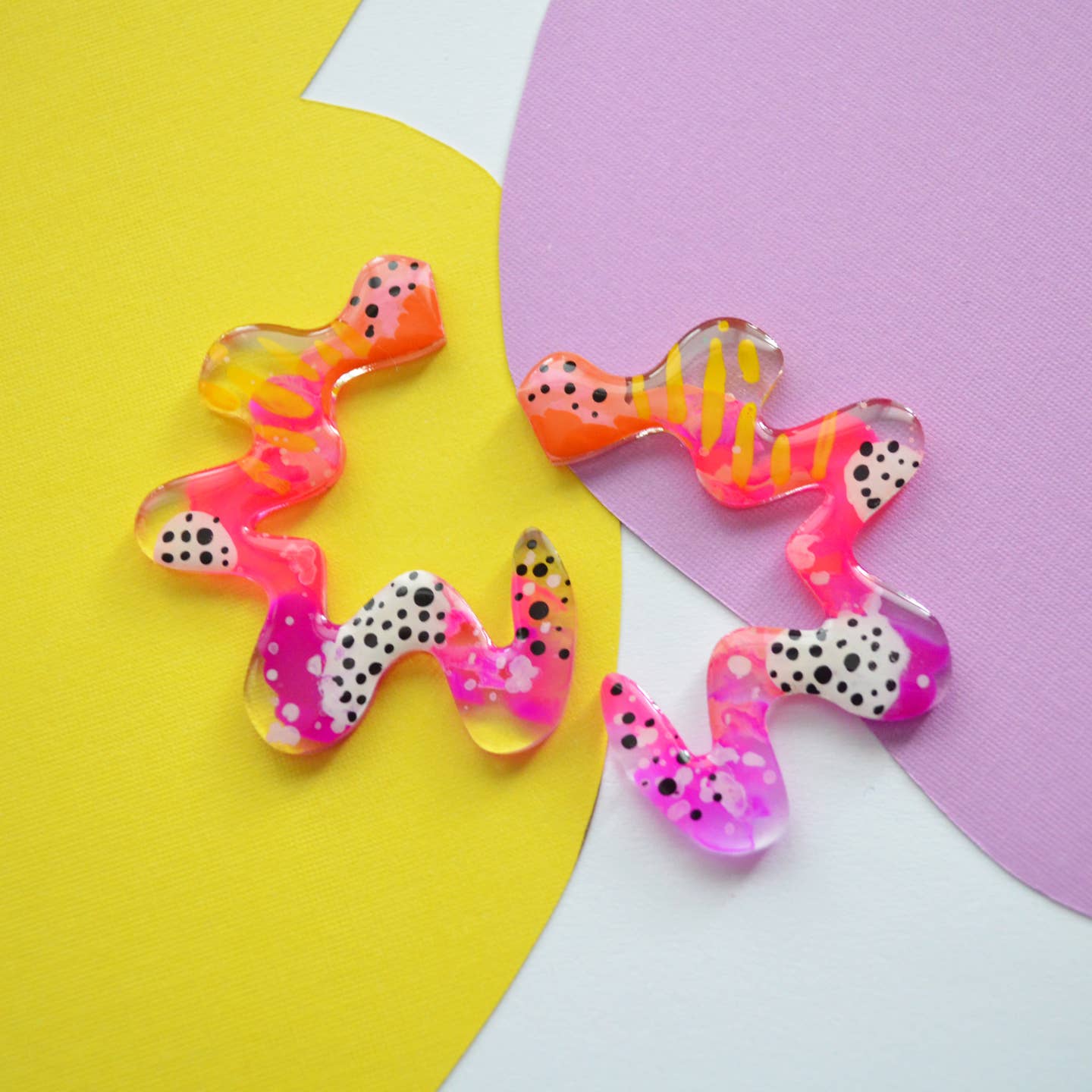 Orange and Pink Squiggle Abstract Earrings