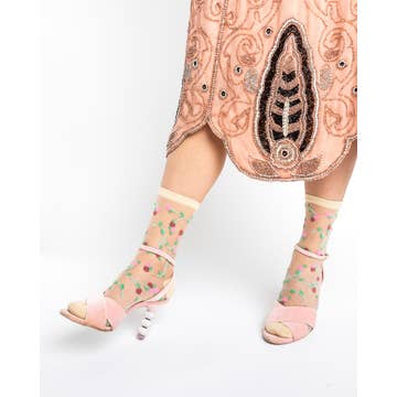 Sheer Rosettes Crew Sock