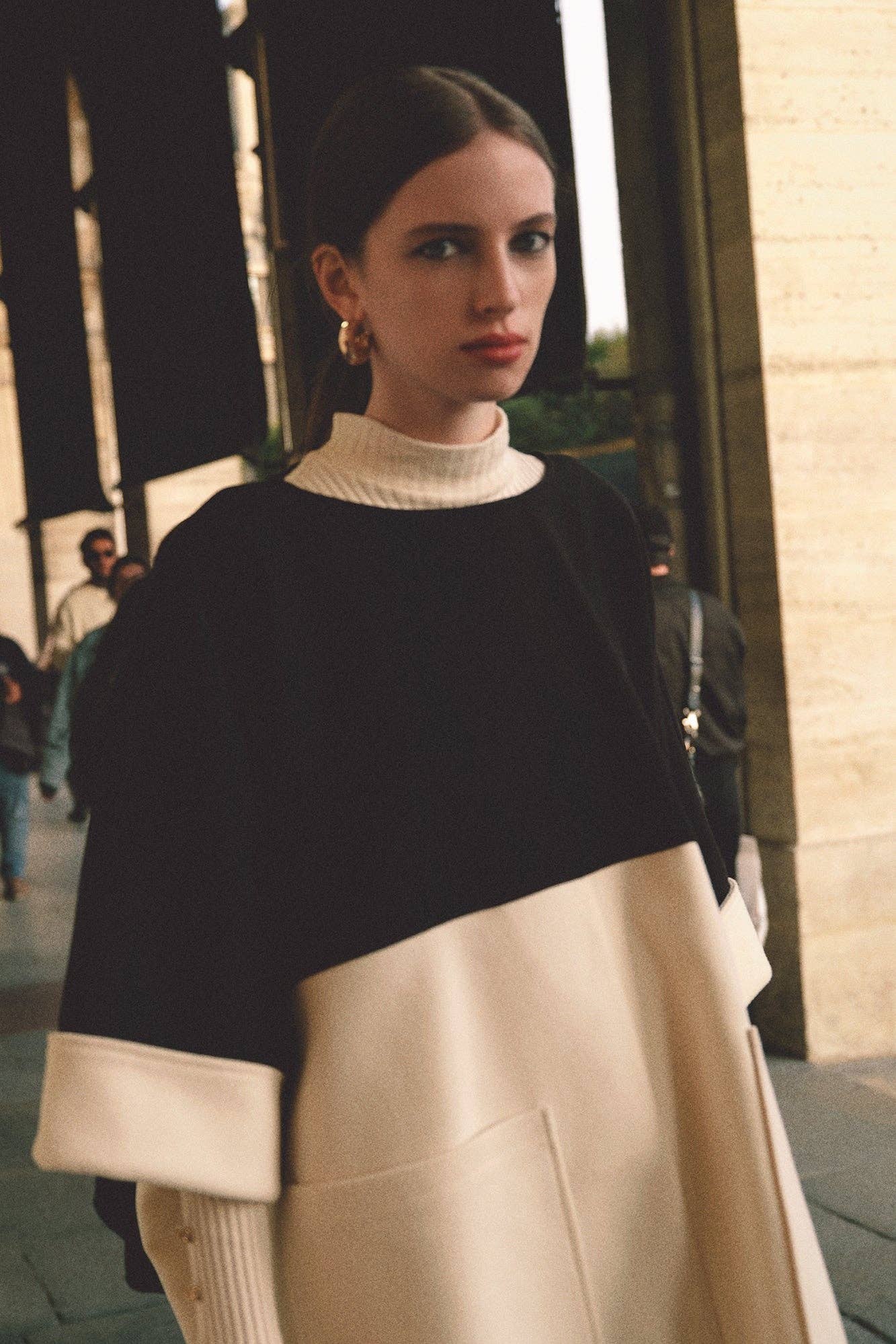 Two Tone Zip-Side Oversized Poncho Jacket