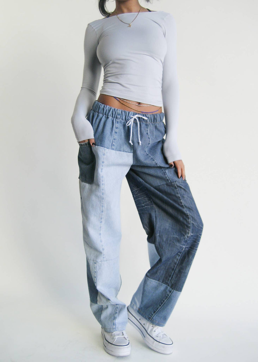 Vintage Denim Elastic Waist Pants