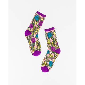 Stain Glass Floral Sheer Crew Sock