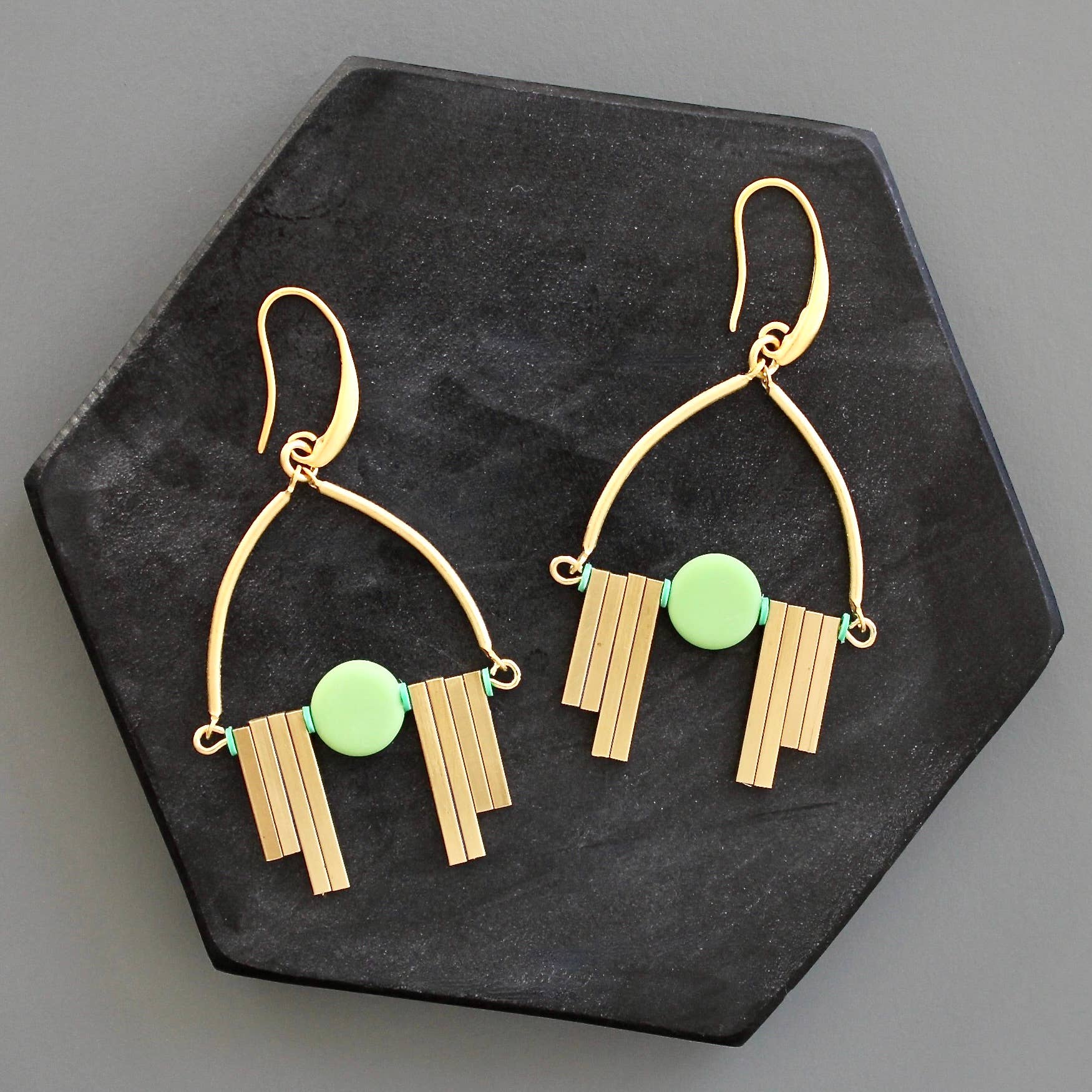 Matte Green Artdeco Earrings