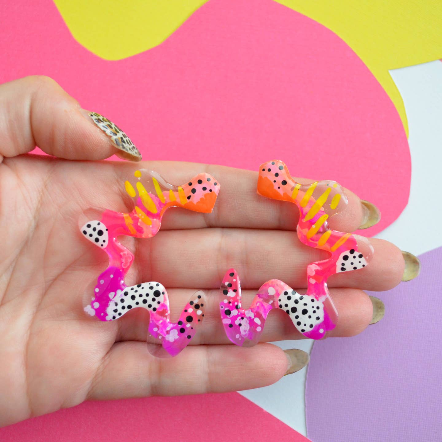 Orange and Pink Squiggle Abstract Earrings