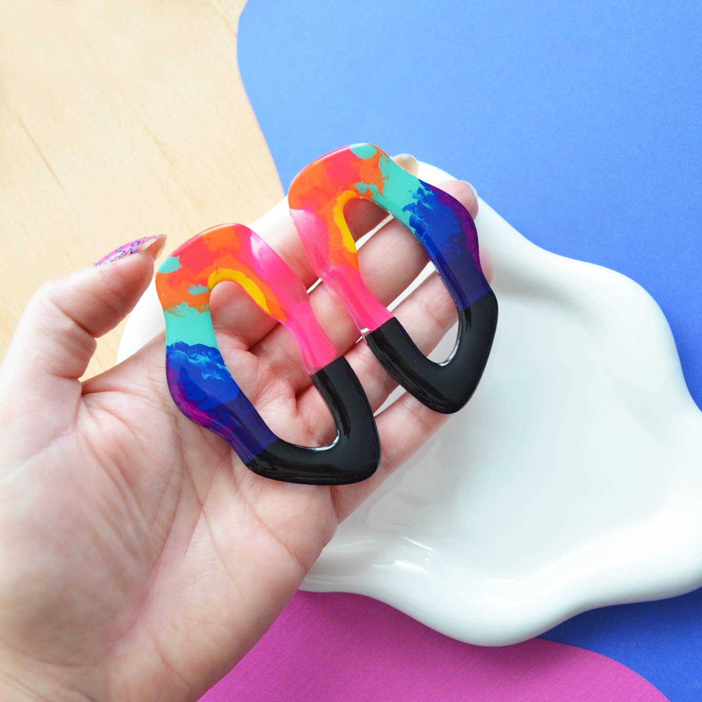 Large Rainbow Hoop Earrings