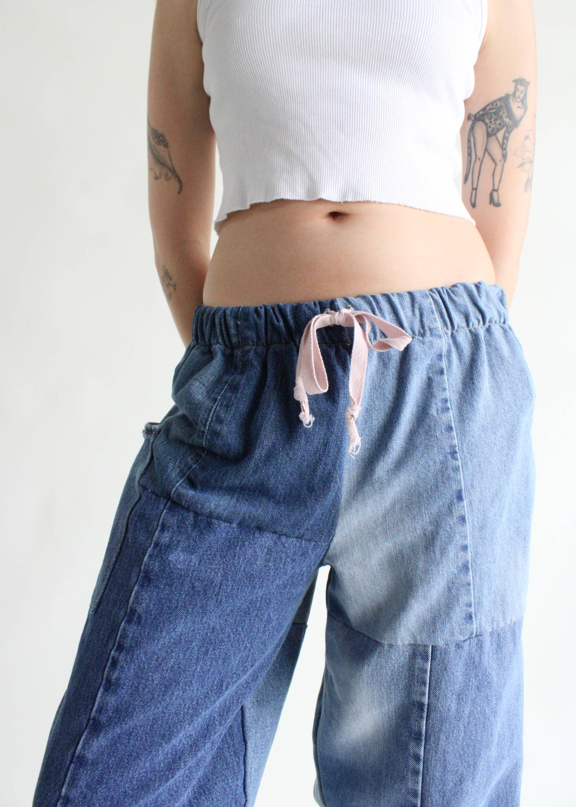 Vintage Denim Elastic Waist Pants