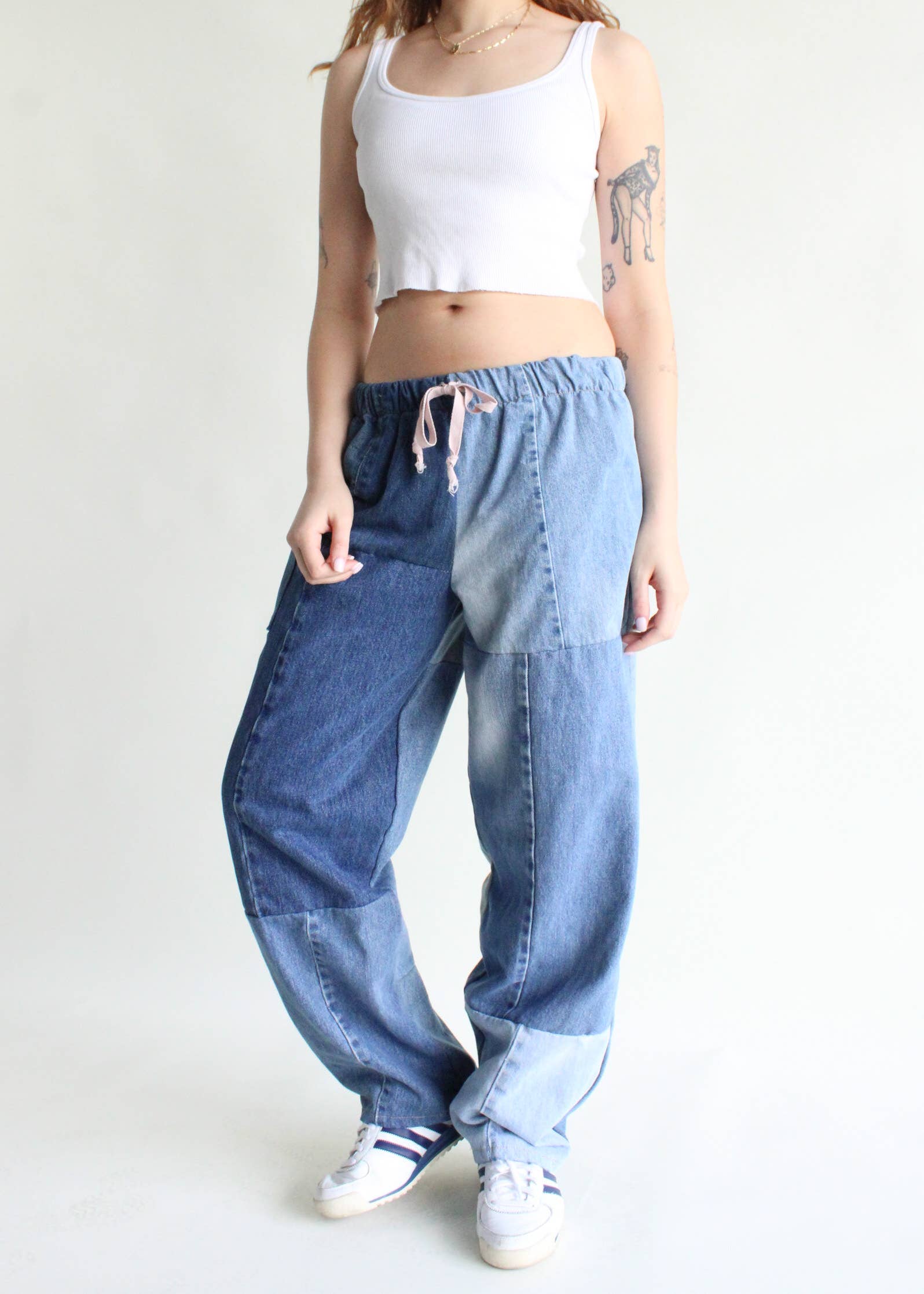 Vintage Denim Elastic Waist Pants