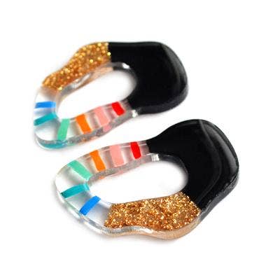Rainbow and Gold Squiggle Hoop Earrings