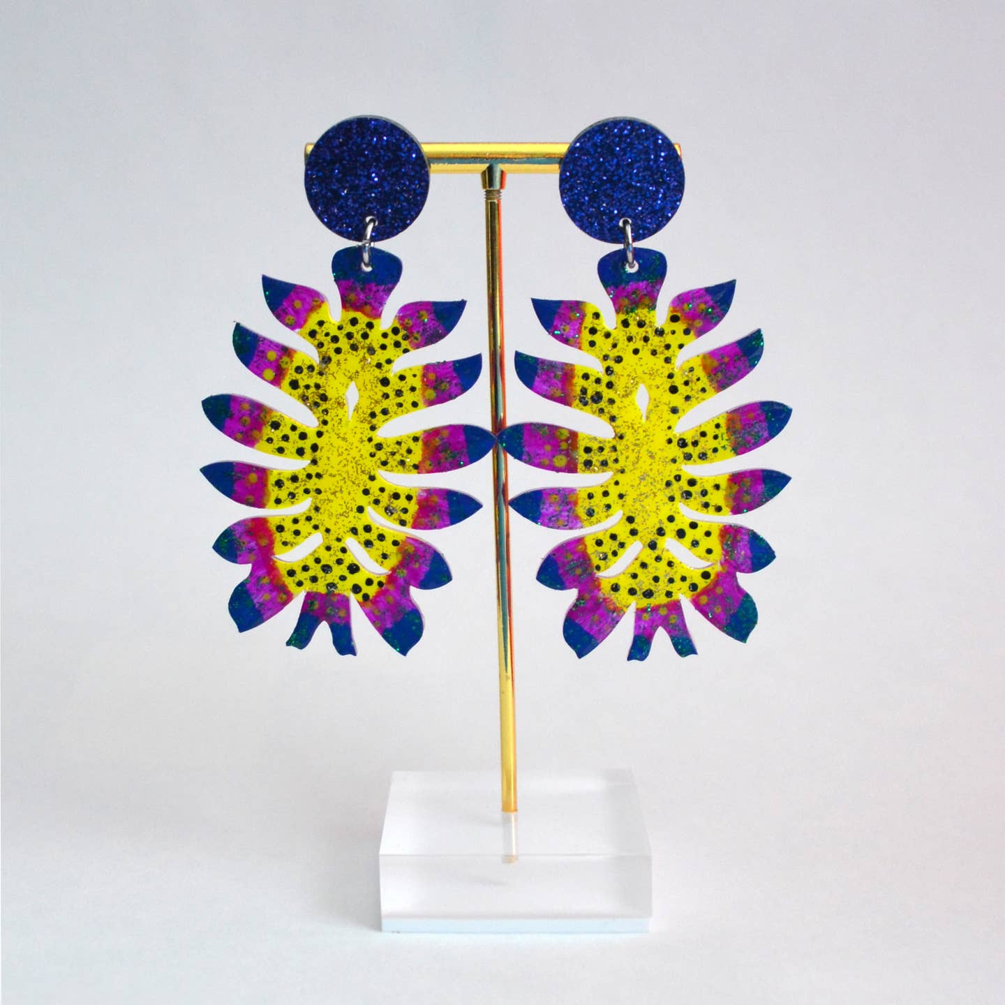 Neon Yellow Space Alien Flower Earrings