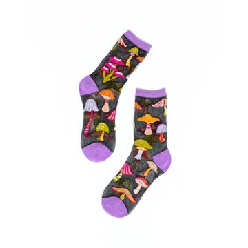 Magic Mushrooms Black Sheer Crew Sock