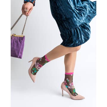 English Rose Black Sheer Ankle Sock