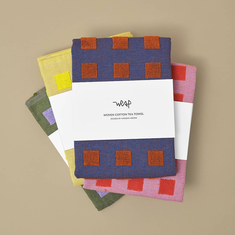 Squares Woven Terry Tea Towel – Lilac/Warm Red