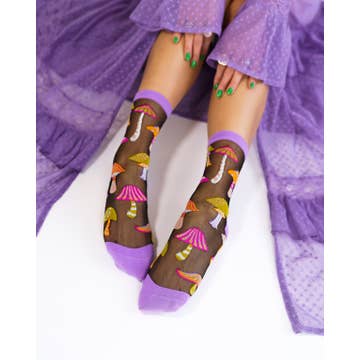Magic Mushrooms Black Sheer Crew Sock