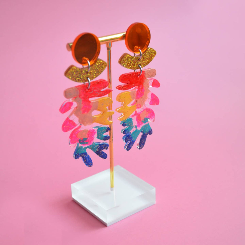 Rainbow Seaweed Leaf Earrings