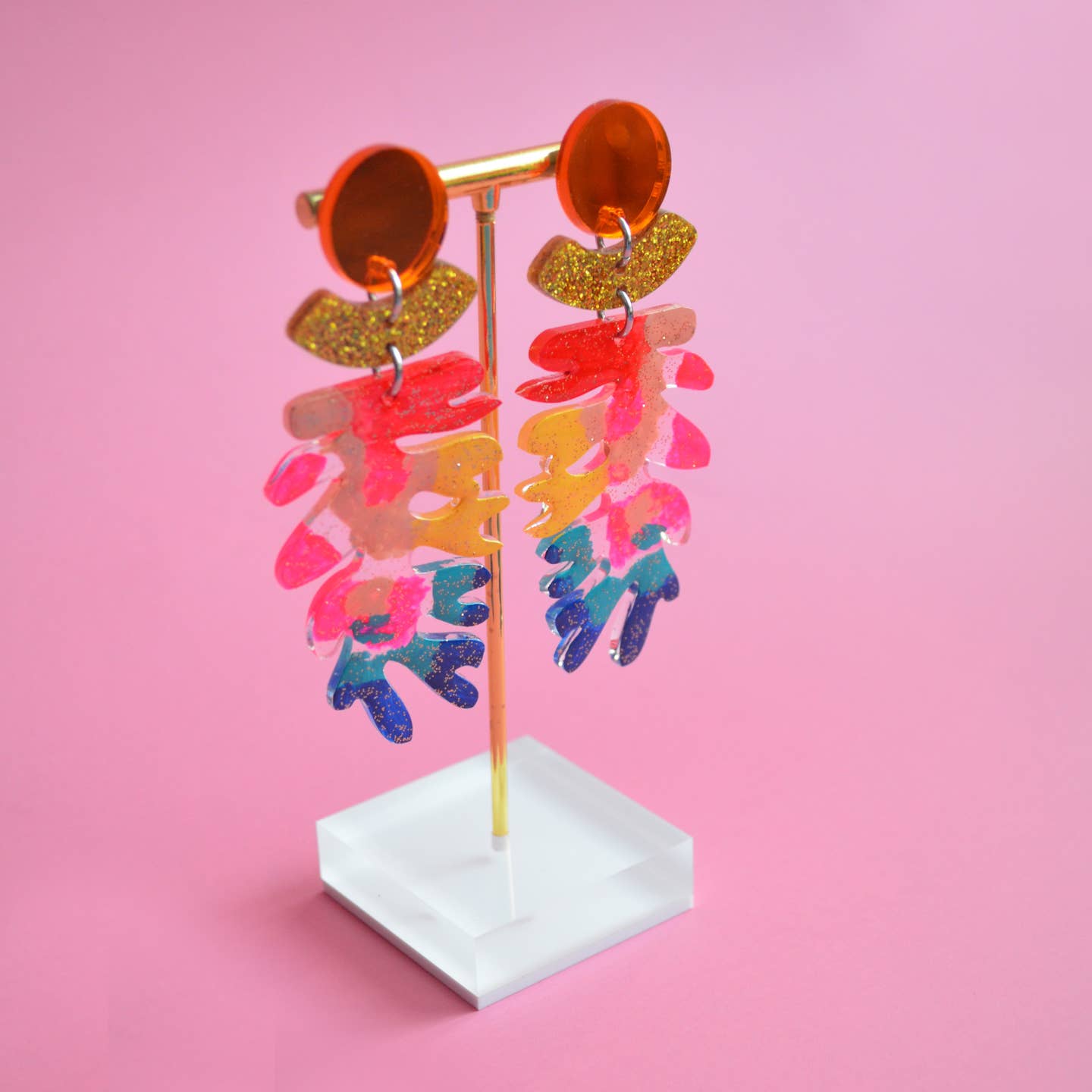 Rainbow Seaweed Leaf Earrings
