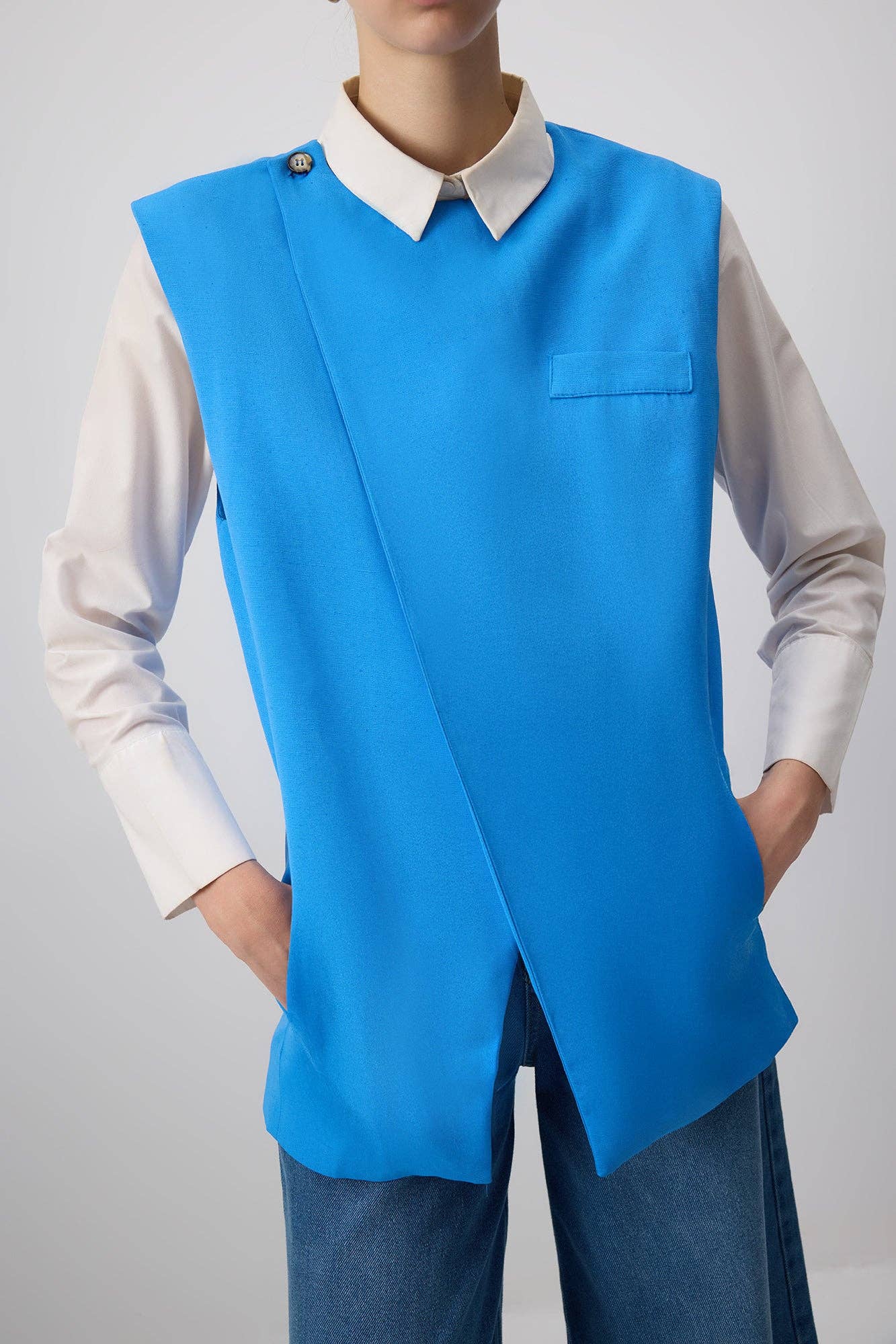 Linen Blend Double-Breasted Tailored Vest