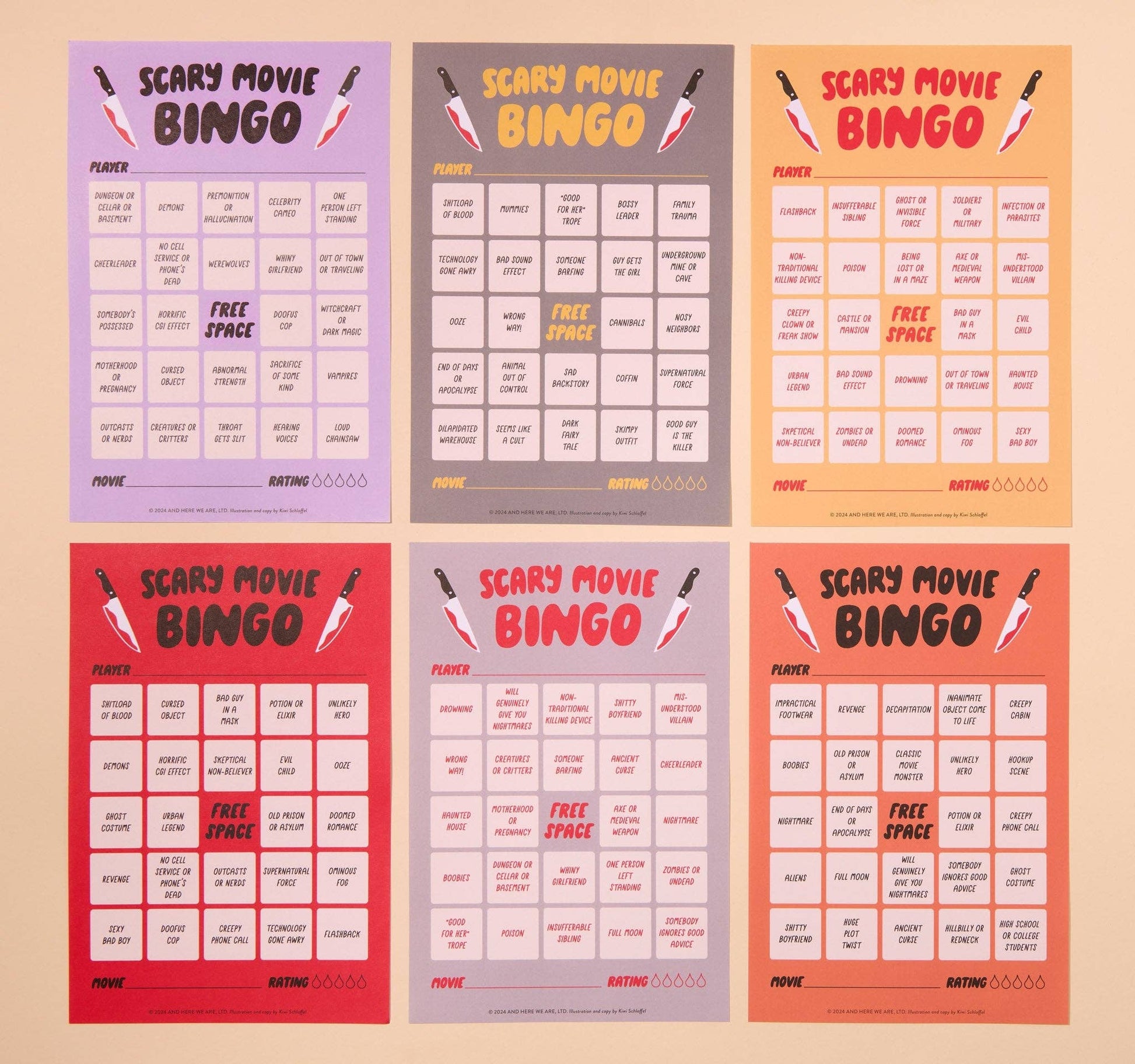 Scary Movie Cheesy Movie Night Bingo