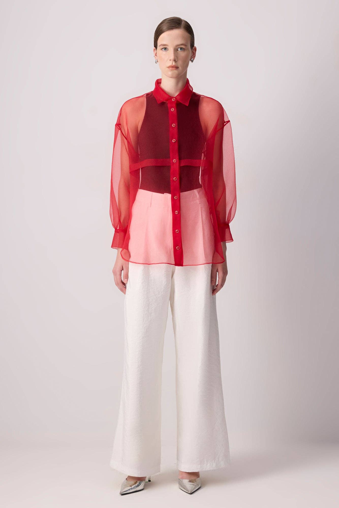 Sheer Button-Up Organza Blouse