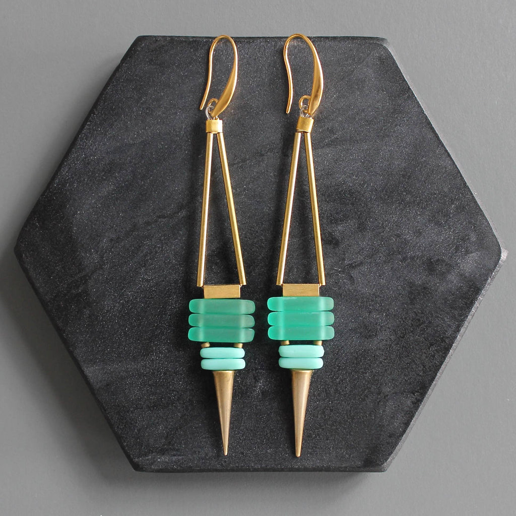 Green and Turquoise Geometric Spike Earrings
