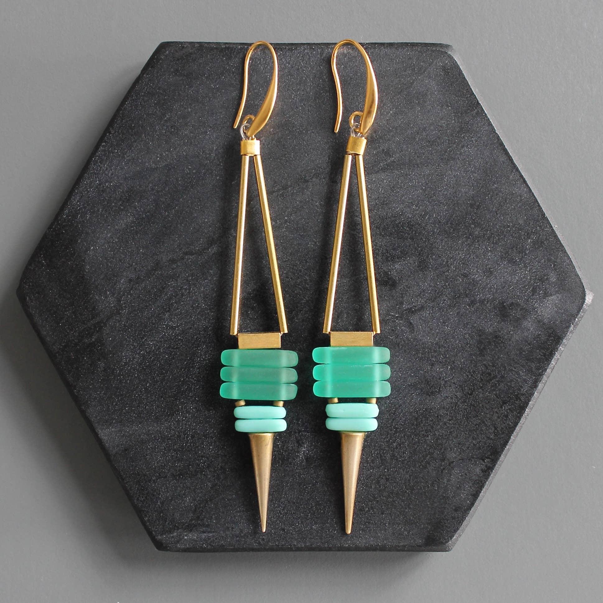 Green and Turquoise Geometric Spike Earrings