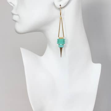 Green and Turquoise Geometric Spike Earrings