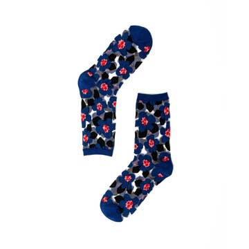 Bold Blue Floral Sheer Crew Sock