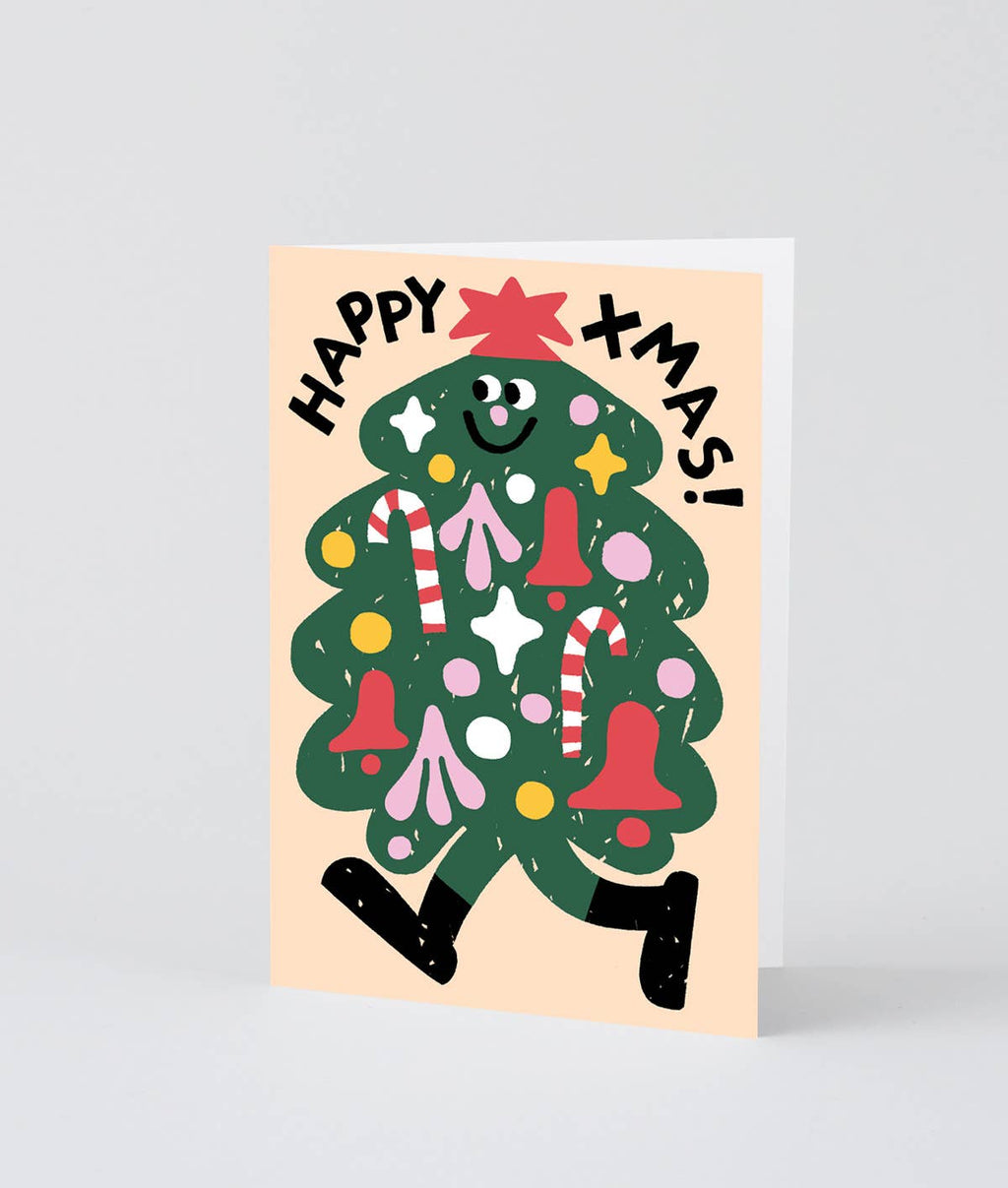 Happy Xmas Tree Embossed Holiday Greeting Card