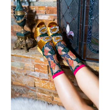 Brocade Jaguar Black Sheer Crew Sock