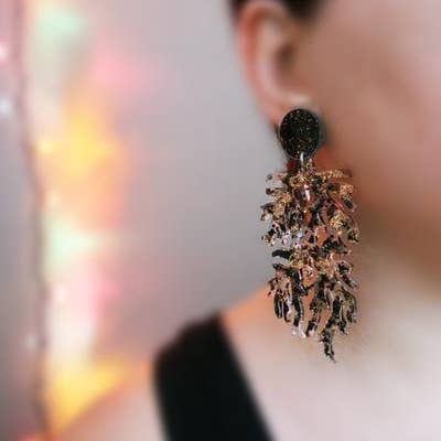 Black and Gold Glitter Branch Resin Earrings