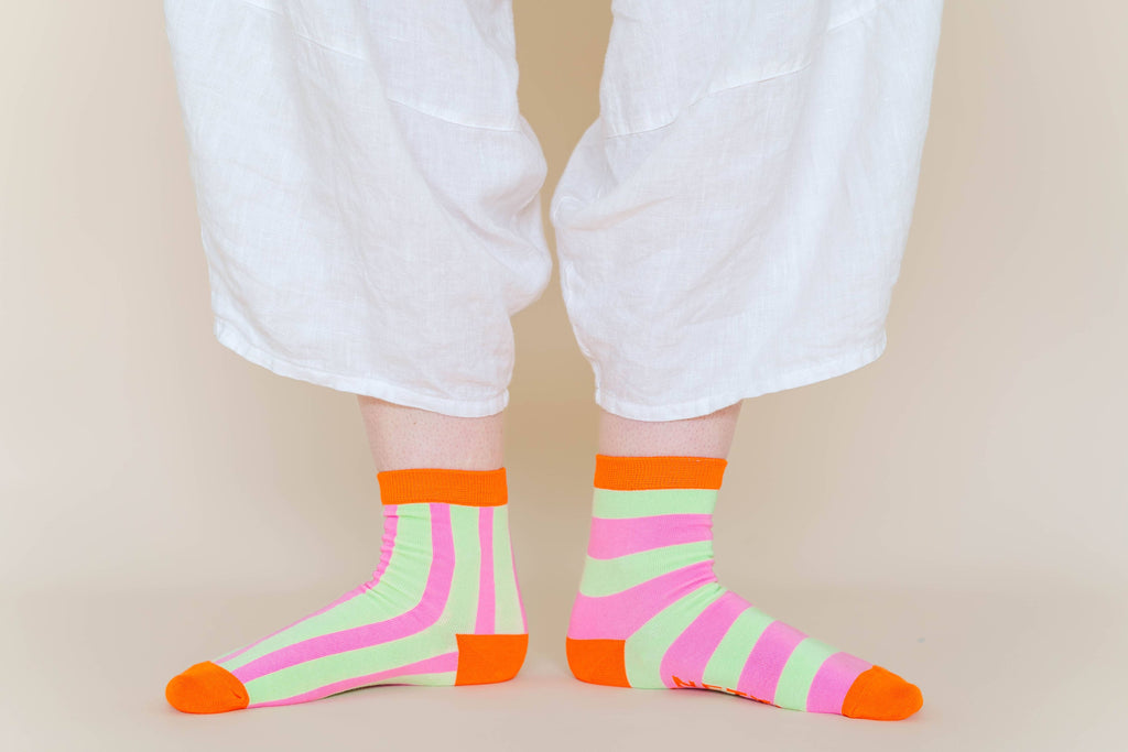 Cotton Pink Yellow Striped Ankle Sock