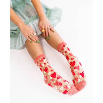 Strawberry Daisy Ruffle Sheer Crew Sock