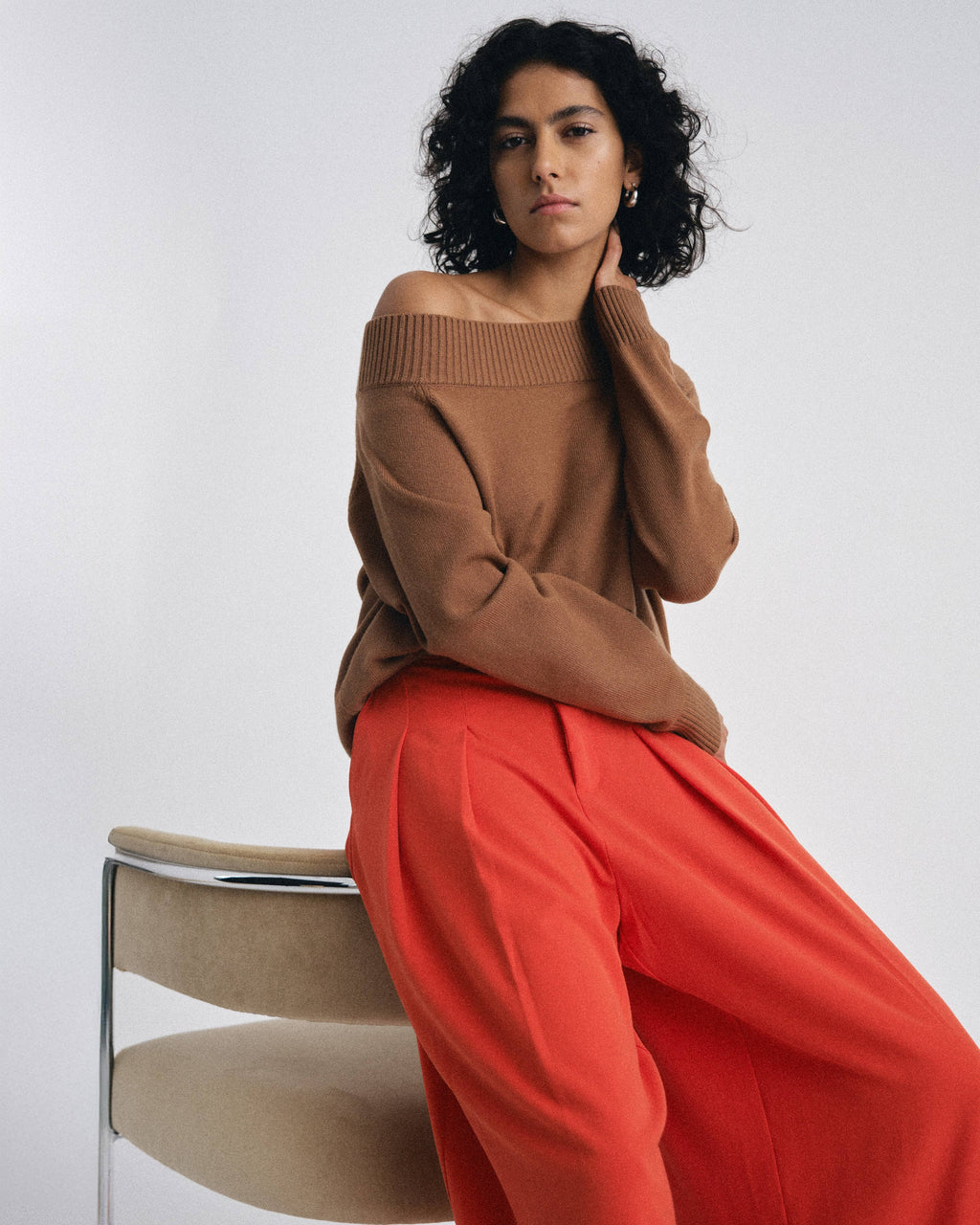 Noomi Cold Shoulder Camel Sweater