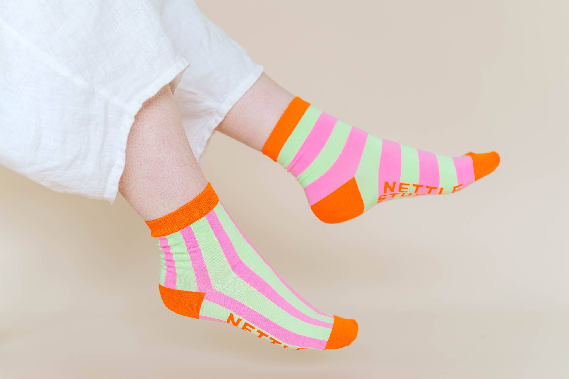 Cotton Pink Yellow Striped Ankle Sock