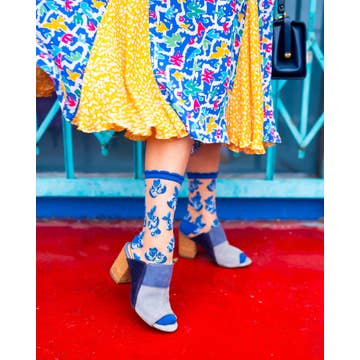 Blueberry Ruffle Sheer Crew Sock